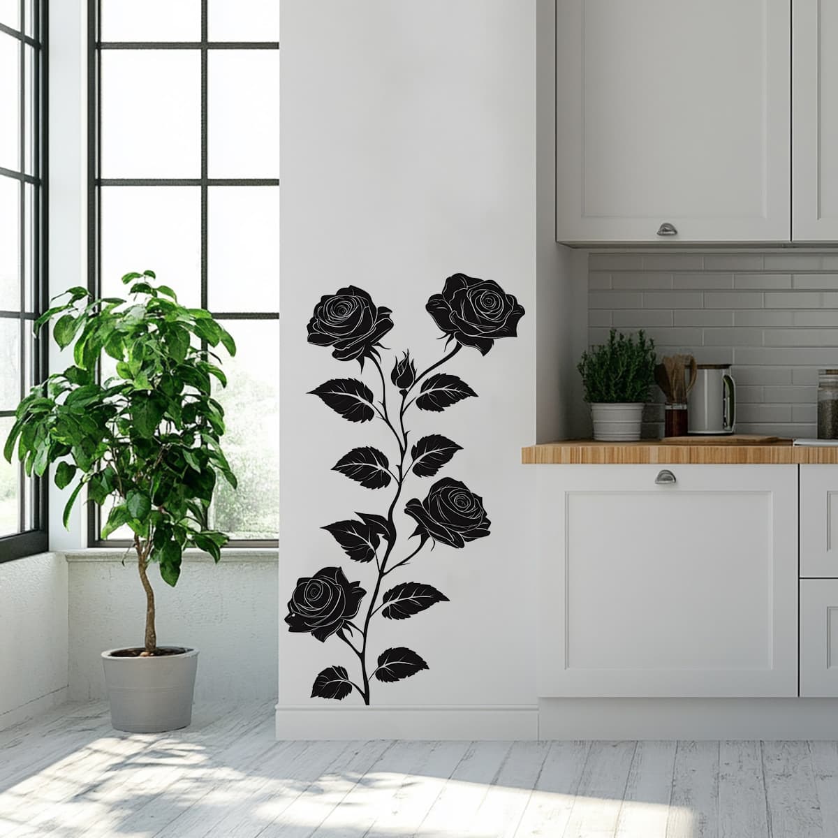 New ACC36096 Black Rose Wall Sticker for Bedroom Living Room Home Background Decoration Removable Self-Adhesive