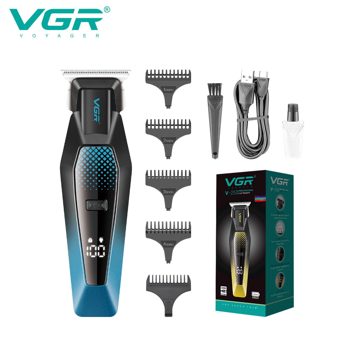 VGR253 Cross-border Electric Hair Clipper Household Oil Head Push White Electric Clipper Hair Salon Digital Display Shaving Hair Carving Clipper