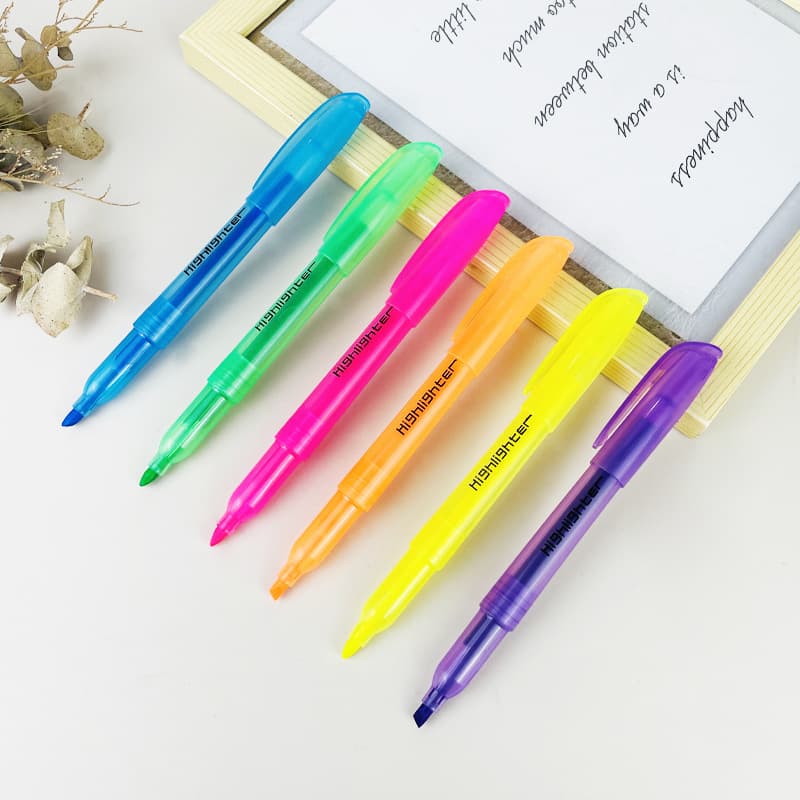 Stationery Color Highlighters Water-Based Markers Student Marking Review Helper Highlighters 6 Colors