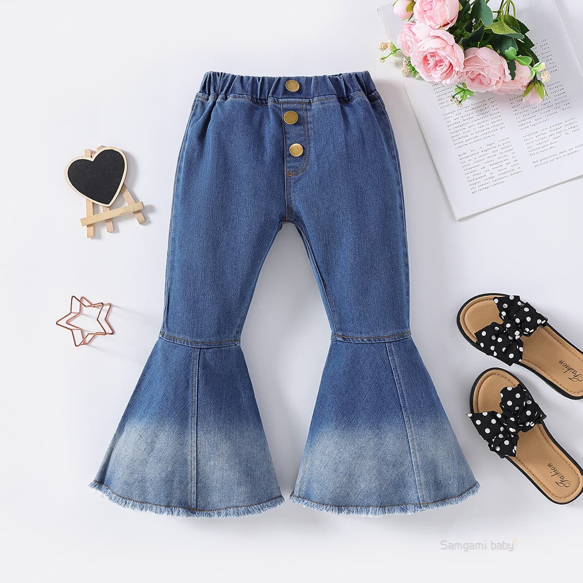 Foreign trade children's clothing spring and autumn fashion girls' jeans small and medium-sized children's low-waist blue loose casual flared trousers