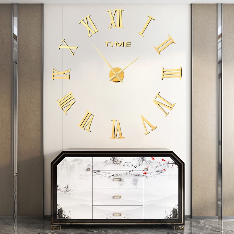 Cross-border three-dimensional Roman numeral large wall clock creative living room bedroom clock modern simple wall sticker wall clock clock
