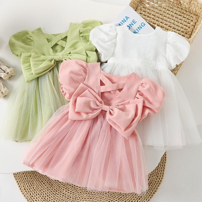 Girls Summer Dress 2026 New Style Children Korean Fashion Bow Dress Baby Princess Dress