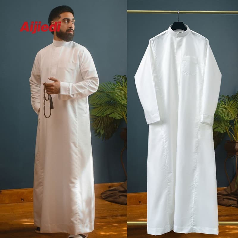 FN60-D Men's Traditional White Thobe Loose Breathable Ethnic Daily Robe Beige In Stock