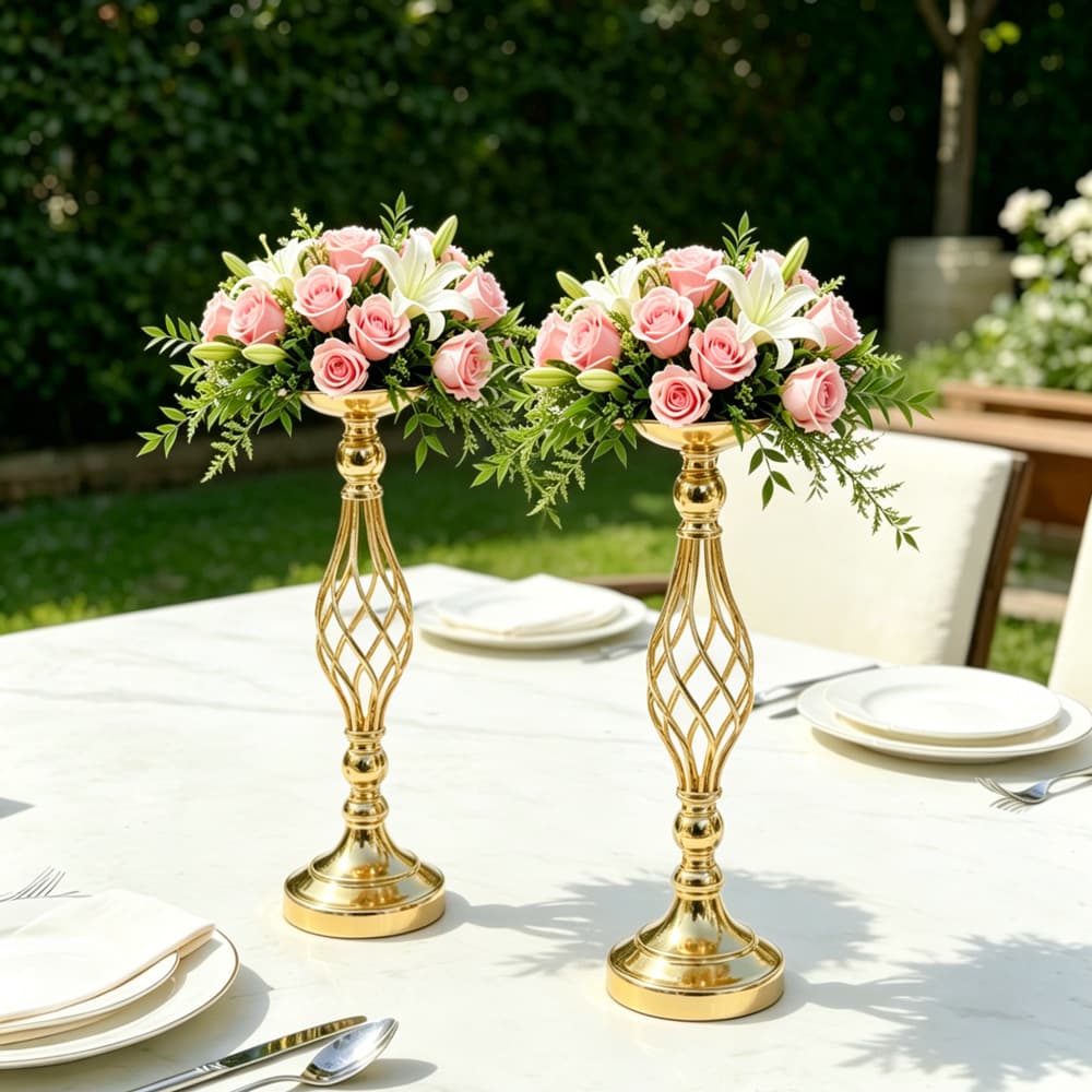 Cross-border wedding props dining table candlestick ornaments golden iron twist road flower stand wedding T stage ornaments decoration