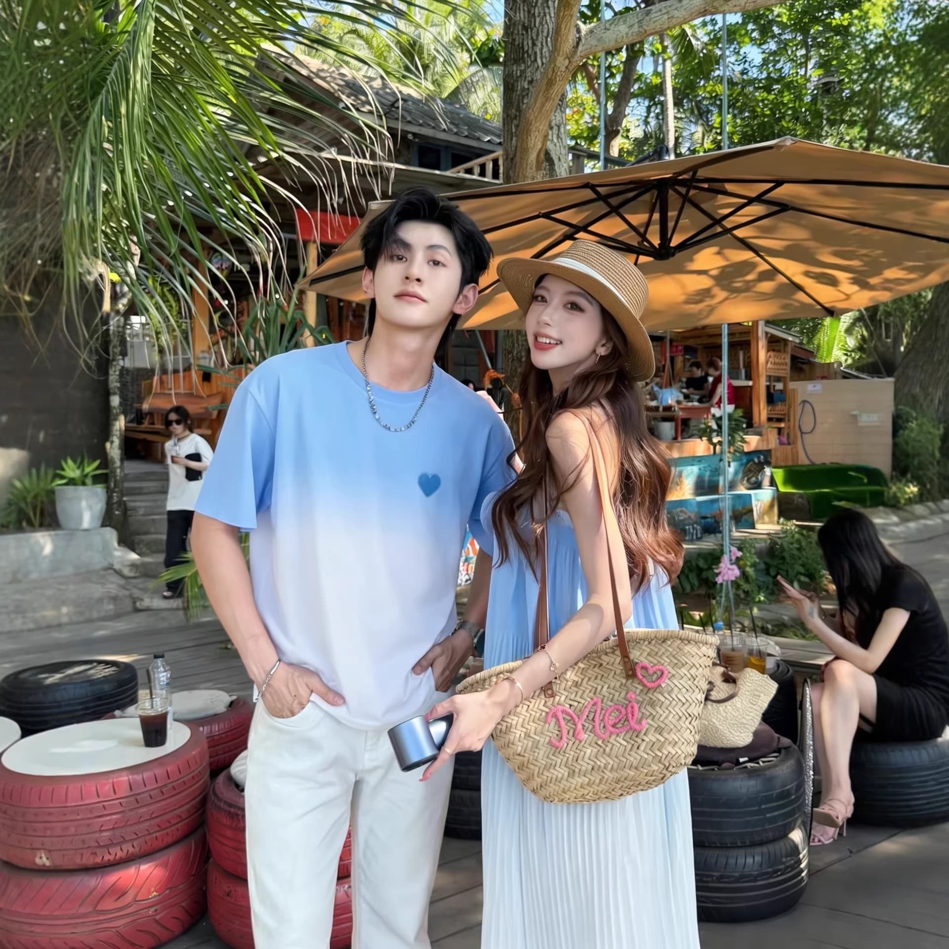 Trendy Dress for Beach Vacation Premium Sense Sand Long Dress Couple T-Shirt Men's Loose Short Sleeve Shirt