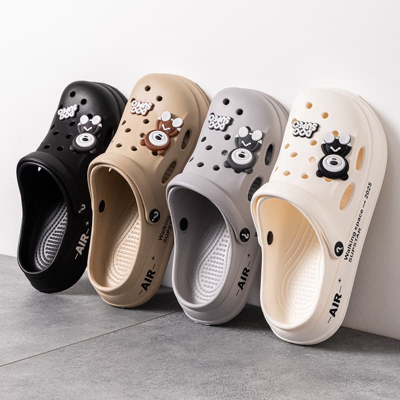 Men's Summer Clog Sandals Half-Open Toe Slides Thick Sole 2-Way Wear Non-Slip Beach Shoes Couple Style