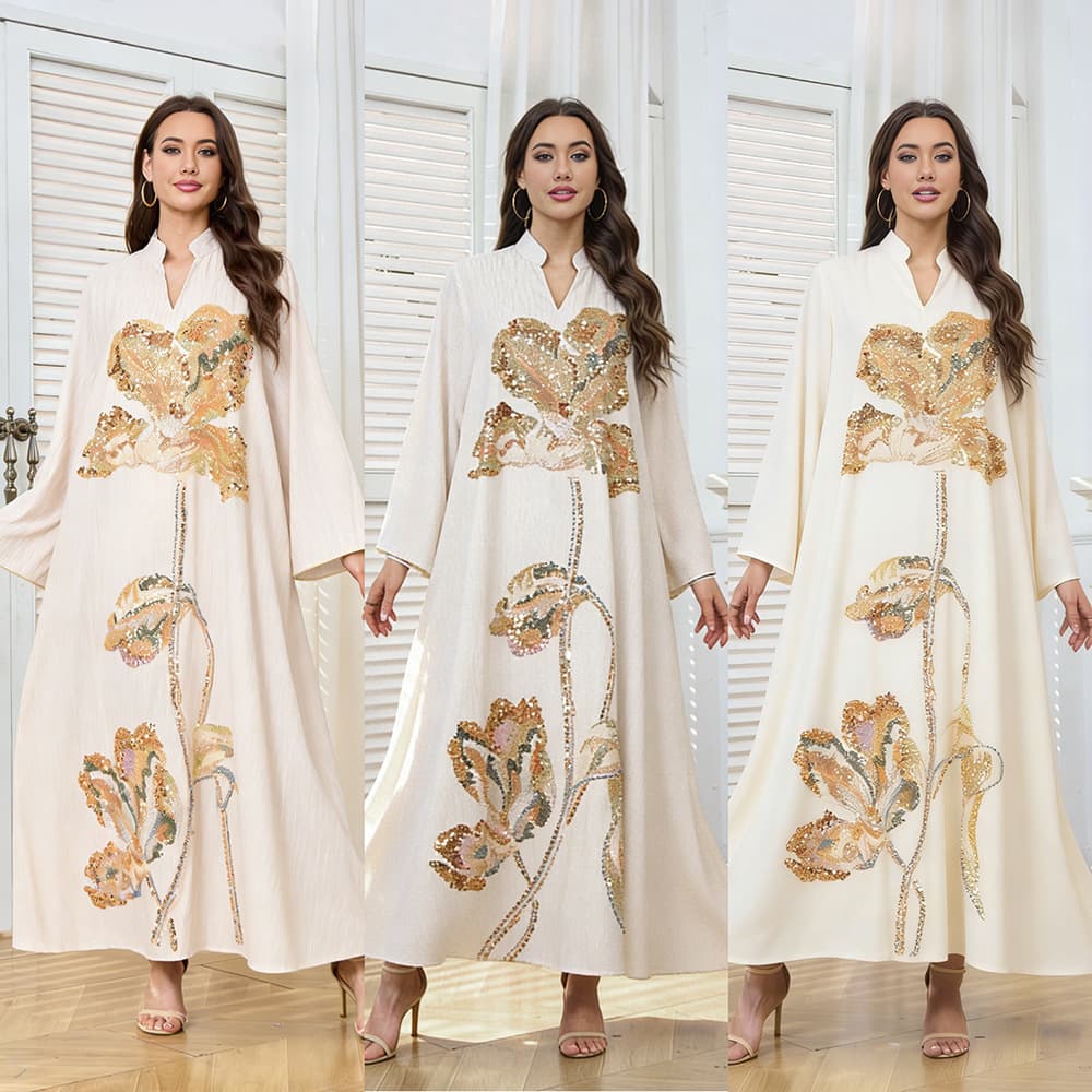 Mt508 2026/Spring New Arrival Kaftan Embroidered Sequined Beaded Women's Dress Fashionable Long Dress