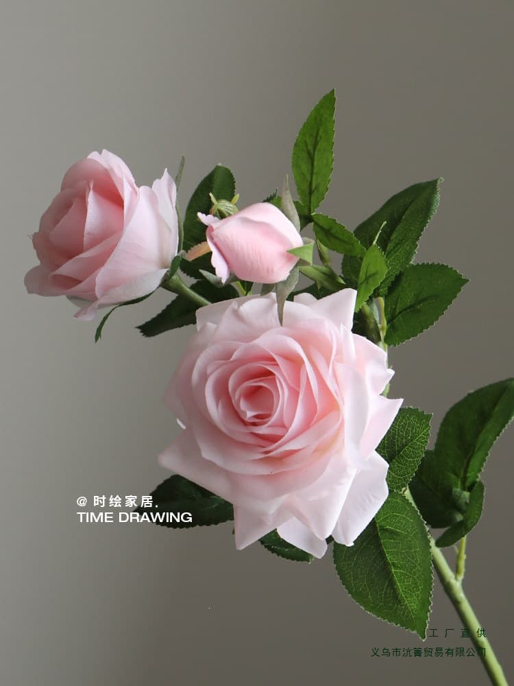 Nordic Preserved Rose Bouquet with Three Heads, Faux Flower Arrangement for Living Room, Dining Table, Bedroom Decoration