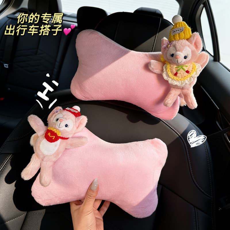 Cute LinaBell Car Headrest, Creative Car Neck Pillow, Vehicle Seat Backrest Cushion, Car Interior Accessory