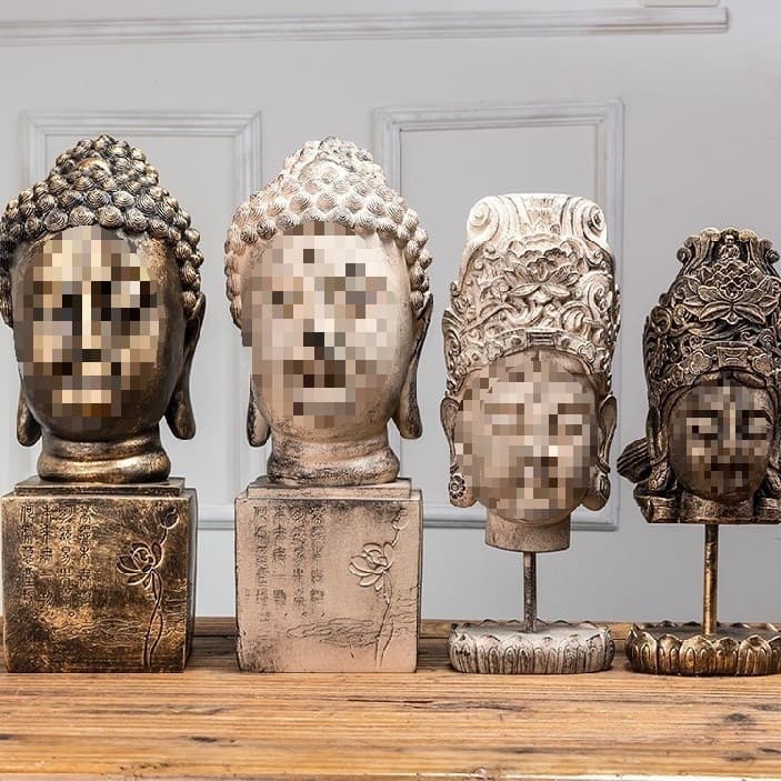 Creative New Chinese Zen Buddha Head Decoration, Thai Style, for Entryway, TV Cabinet, Office, SPA, Tattoo Shop
