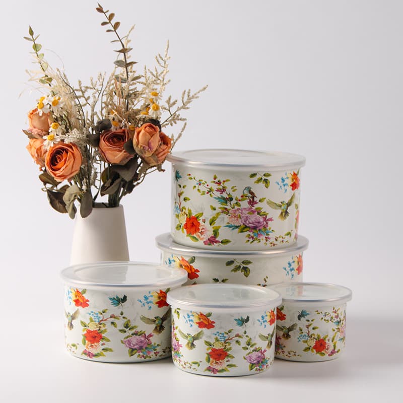 Enamel Bowl Thickened Deep Ice Bowl Fresh-Keeping Container Food Storage Bento Box Enamel 5-Piece Set Wholesale for Export