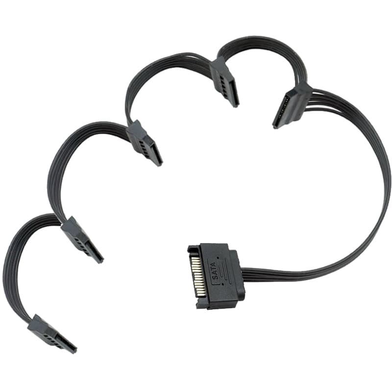 IDE Large 4-Pin Male to SATA Hard Drive Power Connection Cable Extension, Female 4-PIN to 15-PIN Female One-to-Five Splitter