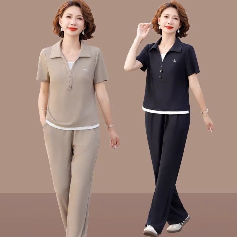 Mom's Summer Outfit, Short-Sleeve Clothing for Petite Women, Summer Wear for Ages 40 to 50, Lightweight New Summer Style for Women