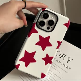Red five-pointed star for iPhone 15 PRO double-layer film case, iPhone 17 AIR protective cover, glossy for 14