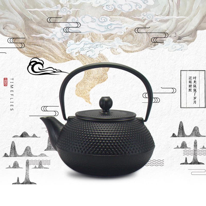 800ML Small Grain Iron Tea Pot for Home Use Casting Carving Tea Set Tea Pot Origin Wholesale Engraved Iron Kettle Tea Brewing