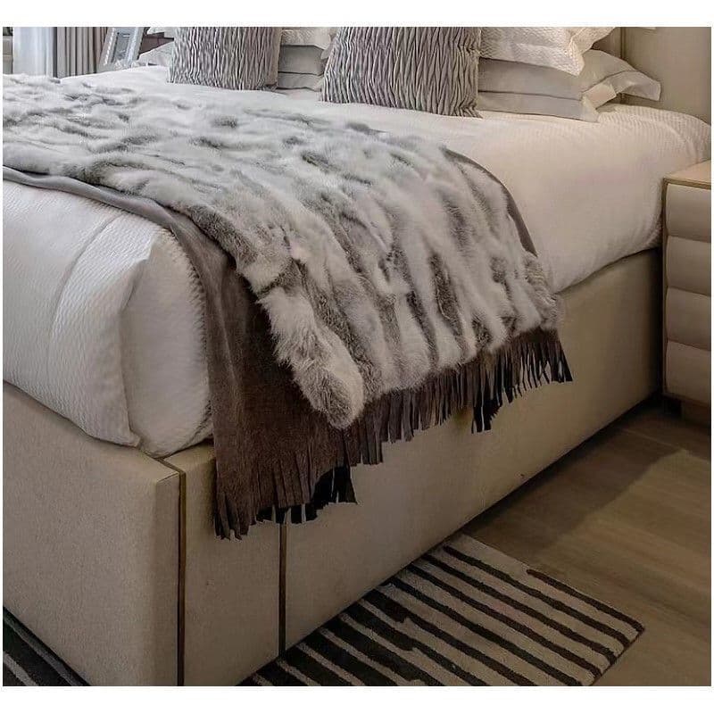 Real Rabbit Fur Bed End Towel and Blanket Model Room Living Room Sofa Bed Ins Style Hotel B&B Soft Decoration Blanket