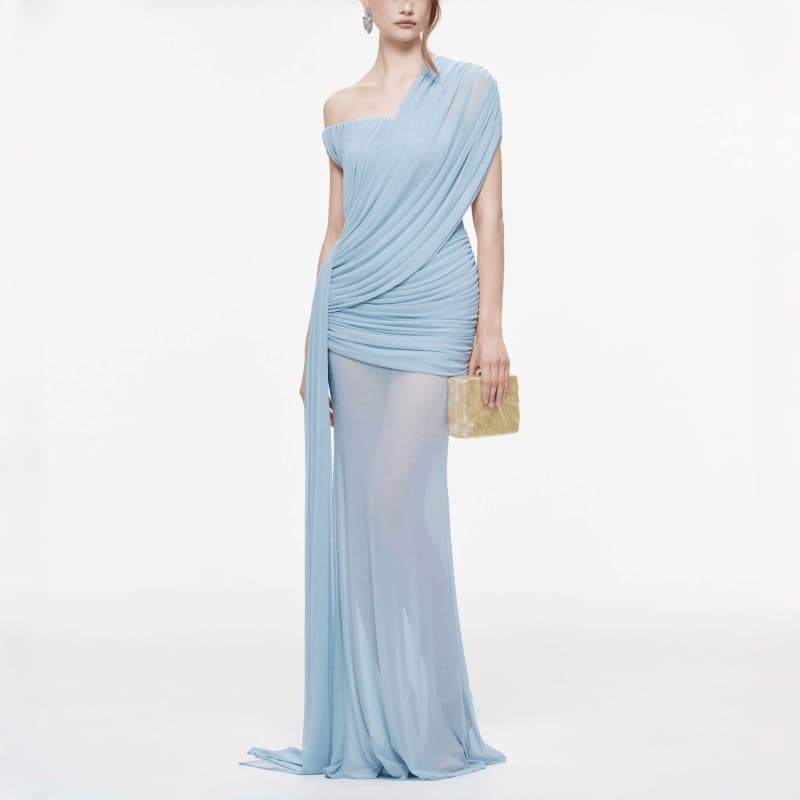Amazon Cross-Border New European and American Women's Fashion Sexy Bodycon Off-Shoulder Ribbon Hem Floor-Length Dress