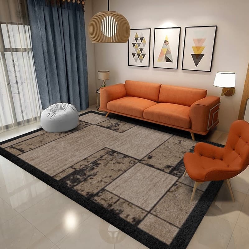 Retro splicing living room carpet, non-slip and comfortable, bedroom sofa cushion, crystal velvet, easy to manage and wear-resistant carpet