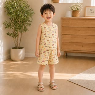 Summer Cotton Vest Set for Kids, Boys and Girls Thin Cotton Cardigan and Shorts Two-Piece Set, Baby Sleeveless Outfit