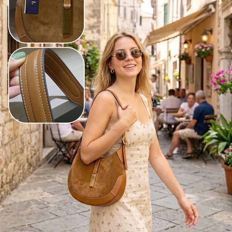Dual-Strap Suede Hobo Handbag