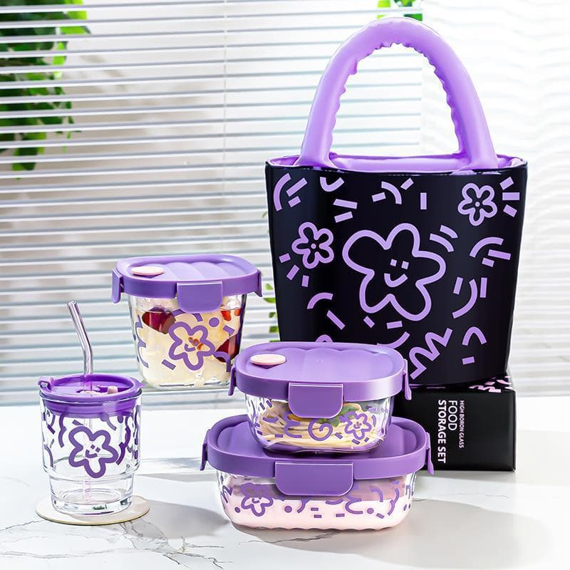 Sealed Thickened Lunch Box, Starfish Series, Fresh-Keeping Container, Microwave-Safe High Borosilicate Glass Bowl, Multiple Sizes