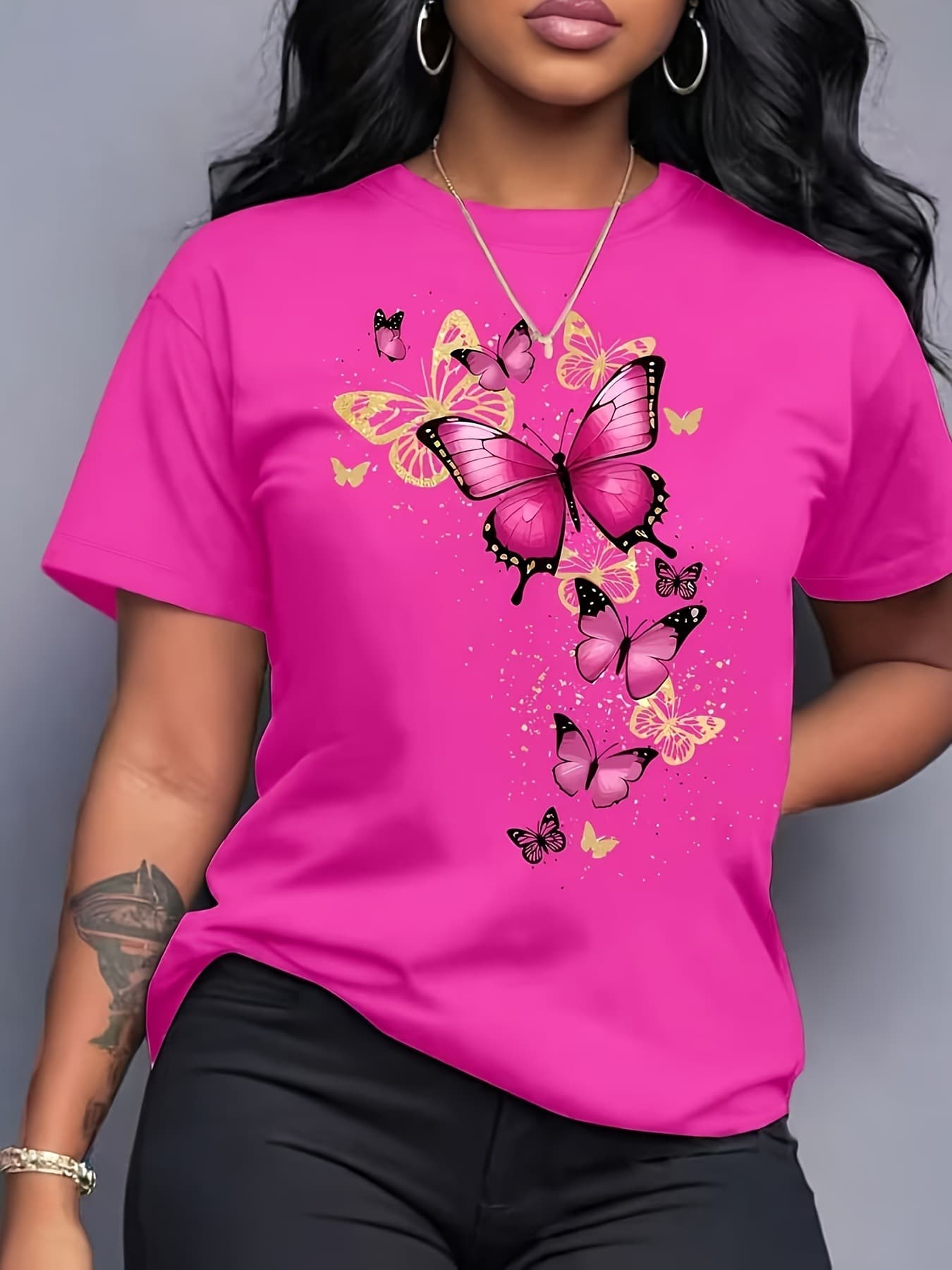 2026 New Women's T-Shirt, Skin-Friendly and Soft, Lightweight for Spring and Summer, Butterfly Print Top, Casual Short Style