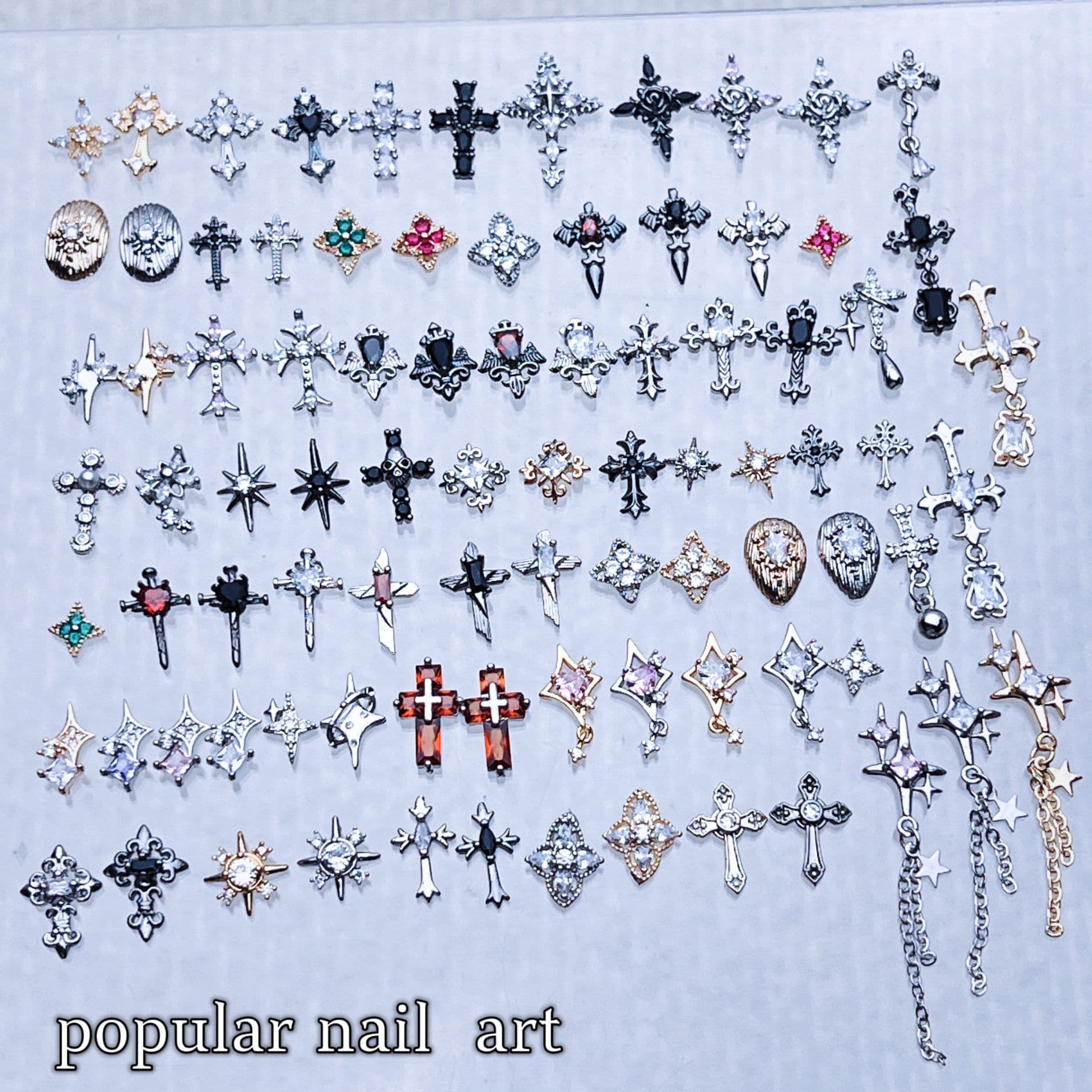 Sweet Cool Hot Girl Cross Nail Art Crow Heart Copper-Inlaid Zircon Nail Art Jewelry Color Wearable Nail Decoration Nail Art Diamond