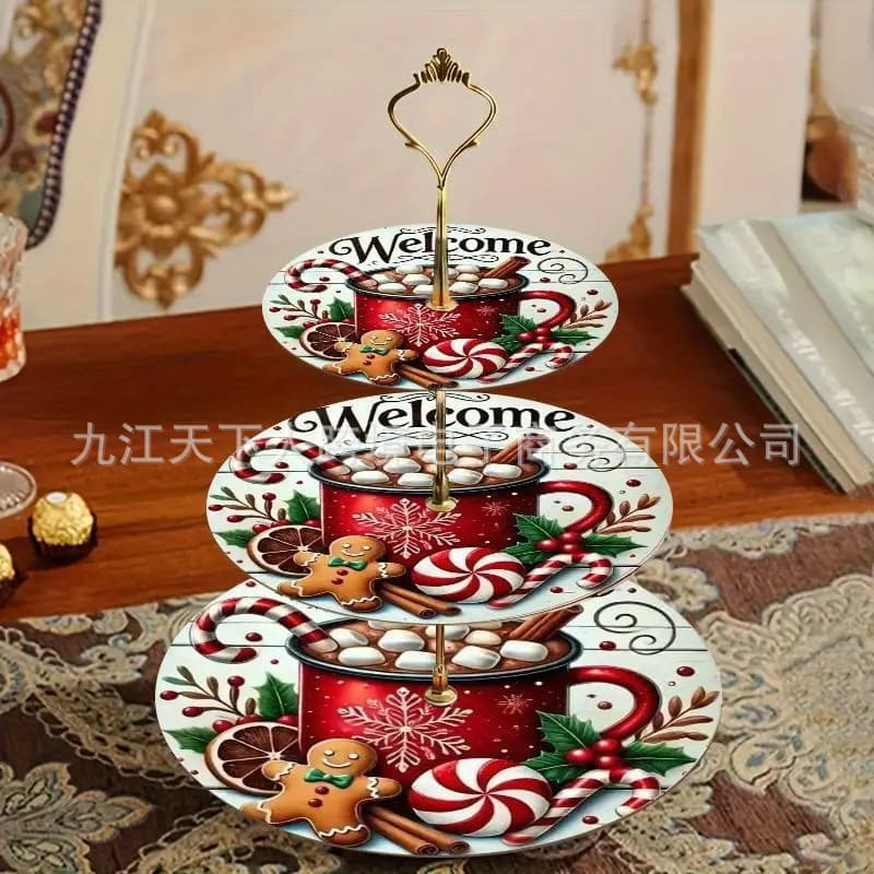 Cross-border TUME best-selling three-tier cake stand, wooden Christmas decoration, home serving tray for desserts