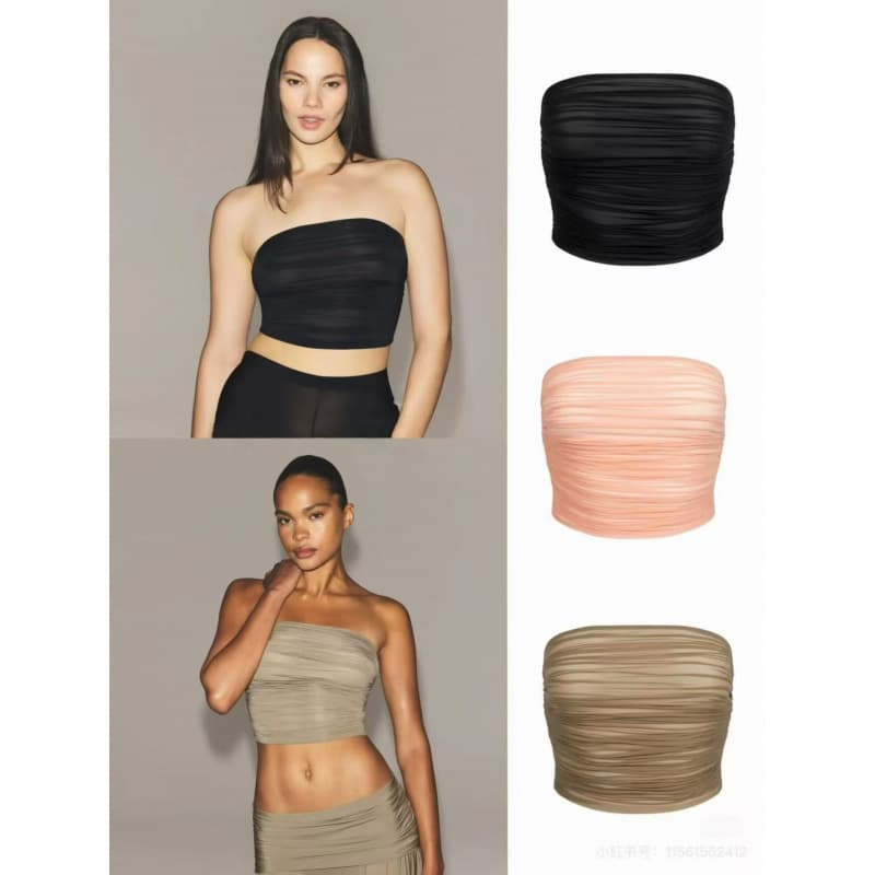 New SKIMS MILKY SHEER CROPPED TUBE TOP Ruched Stretch Knit Vest