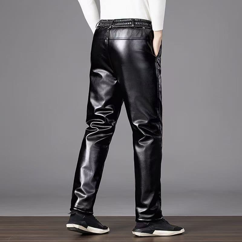 Fleece-lined leather jacket and pants for autumn and winter, windproof, oil-resistant, for riding, food delivery, designated driving, and courier use, warm and windproof for outdoor wear