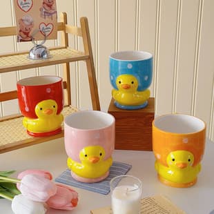 Ins Style Contrast Color Little Yellow Duck Ceramic Mug, 3D Shaped Mug, Internet Celebrity Same Style Home Water Cup