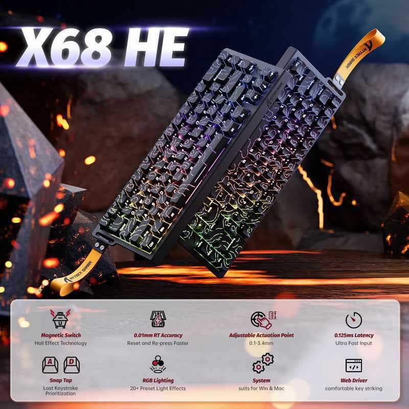 ATTACK SHARK X68 HE Rapid Trigger Keyboard Magnetic Switch