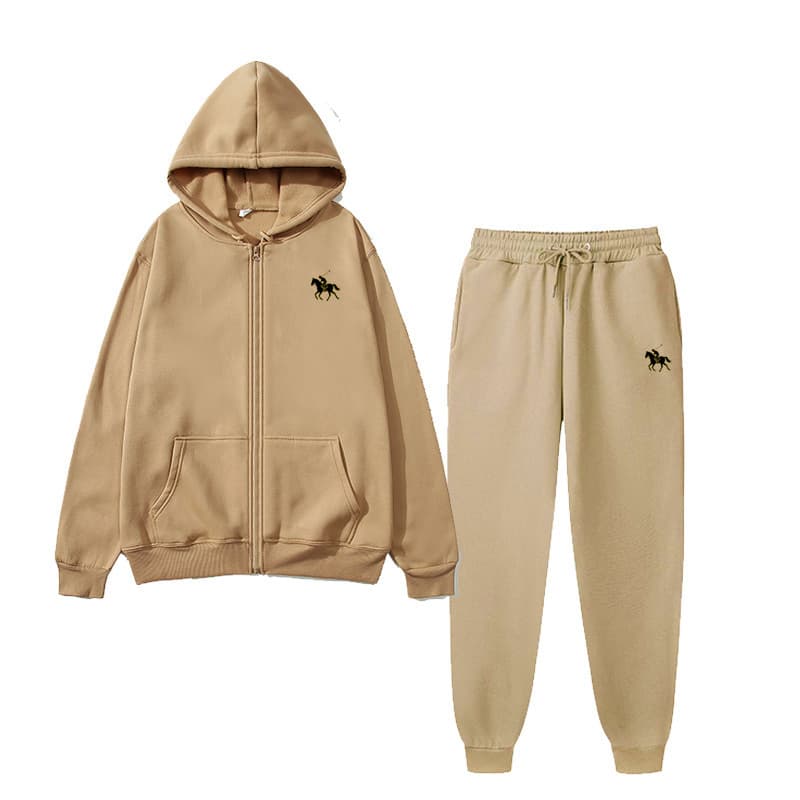 Autumn Winter Sports Long Sleeve Sweatshirt Men Casual Zip Up Solid Color Cardigan Suit 1-1