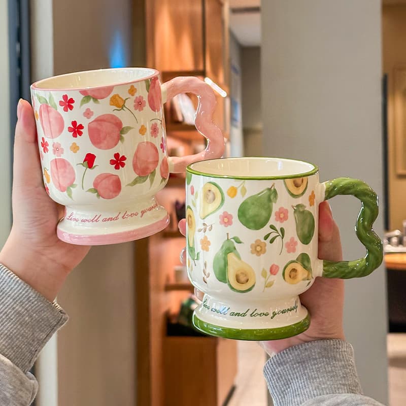 Super Cute Fruit Ceramic Mug Couple Water Cup High Aesthetic Coffee Tea Cup for Women Best Friend Birthday Gift