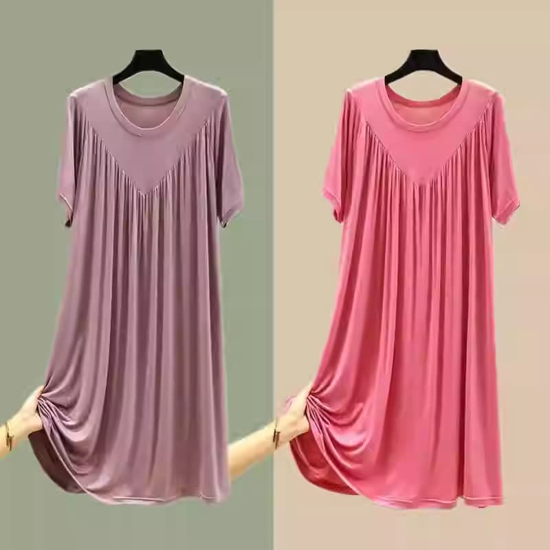 Modal Summer Short Sleeve Plus Size Nightgown for Women, Loose Fit Solid Color Slip Dress