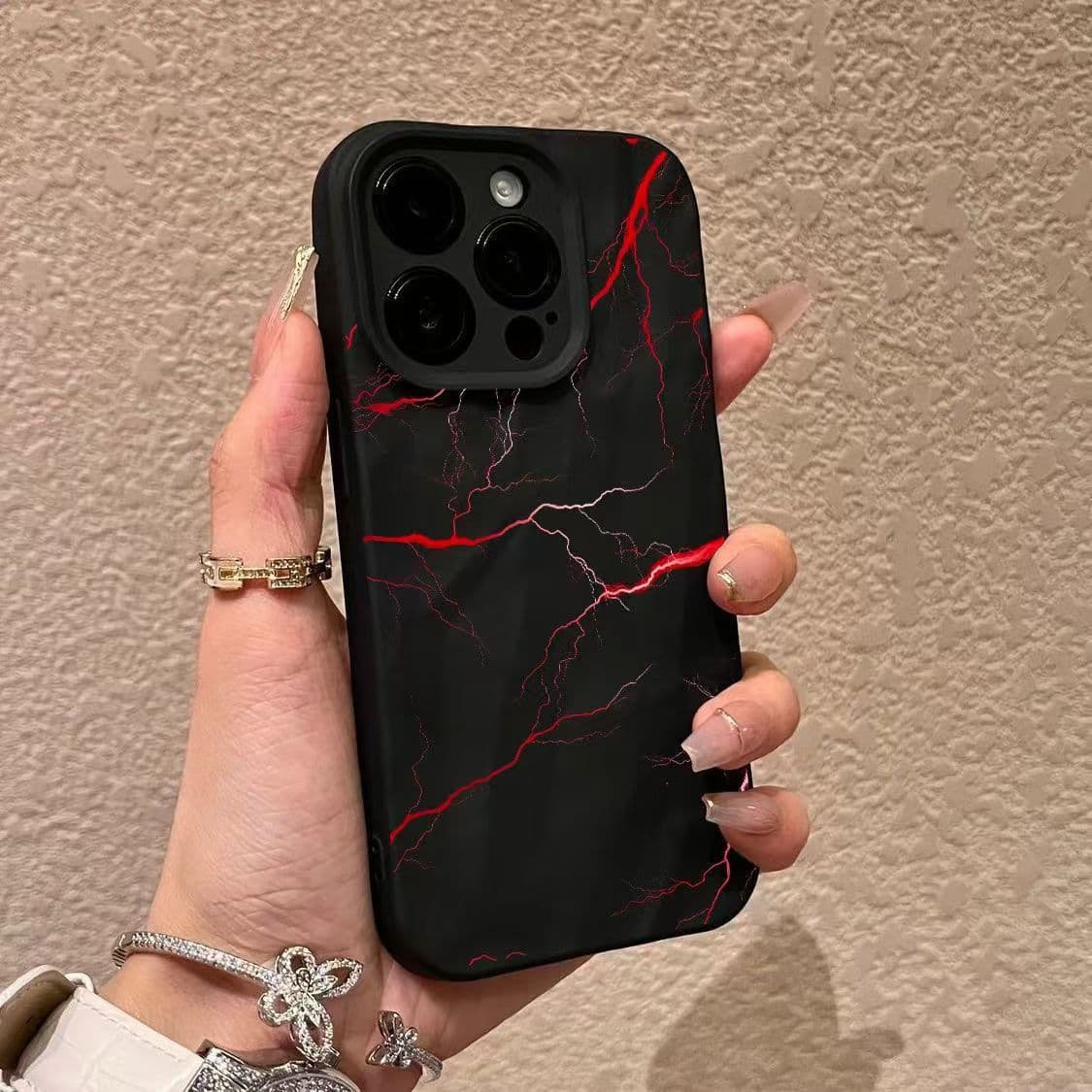 Red and White Lightning Pattern Case Compatible with Apple iPhone 17 Pro Max, Wrinkled Design for iPhone 15 Pro/14 Full Coverage 16 Soft 12 11
