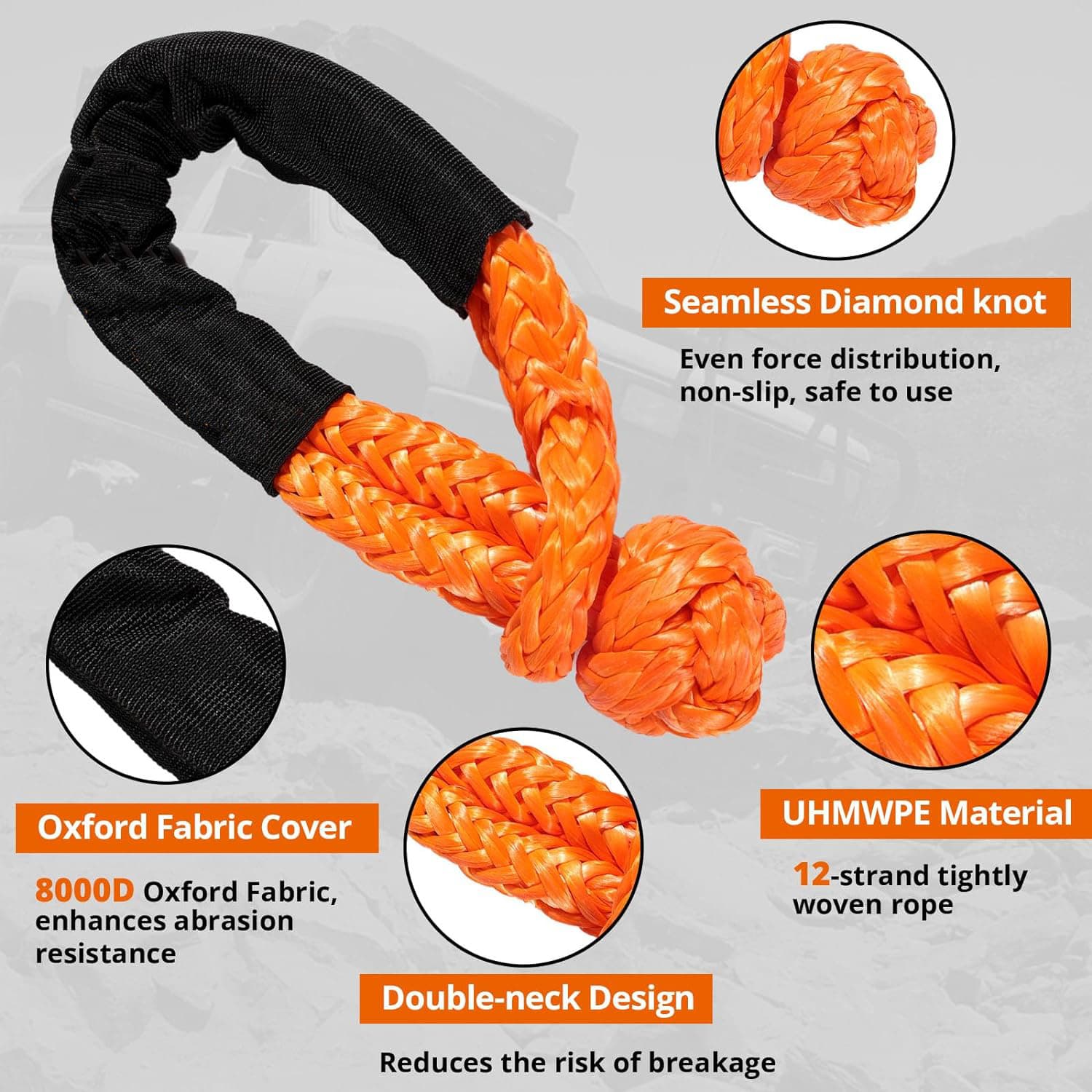 Manufacturer Supply Vehicle Tow Rope Tow Strap Winch Rope ATV Tow Rope Anti-Snap 1/4*50