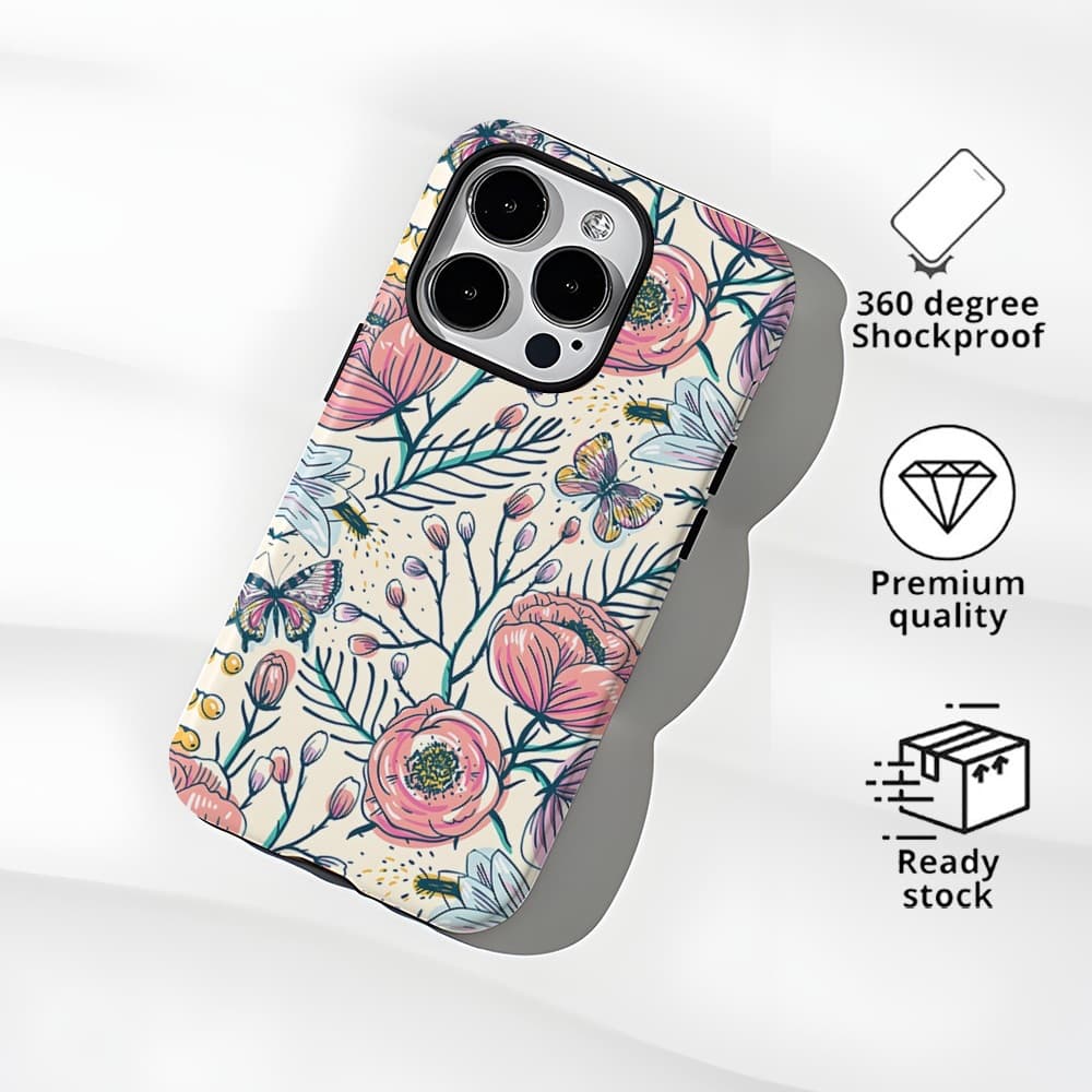 Lazada Best-Selling Floral Phone Case for Apple 16 Pro Max Premium Women's iPhone 17 2-in-1 Film Case