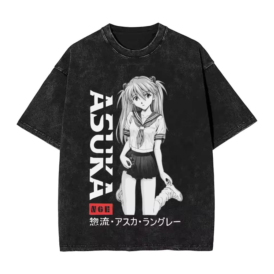 Kawaii Asuka Langley Soryu Anime Vintage Washed T-Shirt Cotton