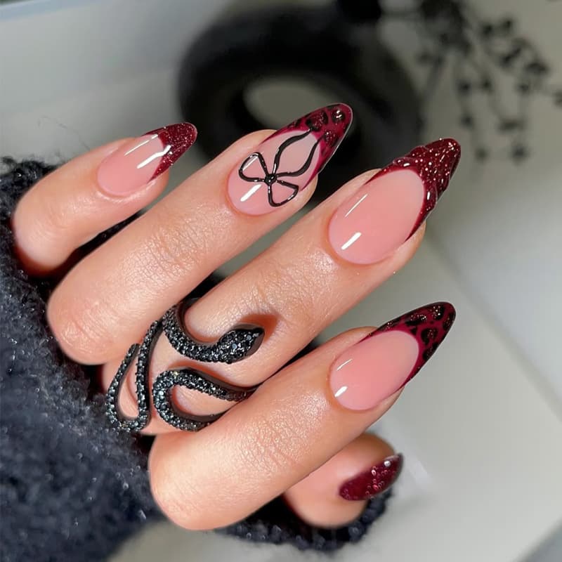 Amazon Premium Press-On Nails with Rhinestones and Bow Design, Short Almond Fake Nails for Women, High-End Artificial Nails