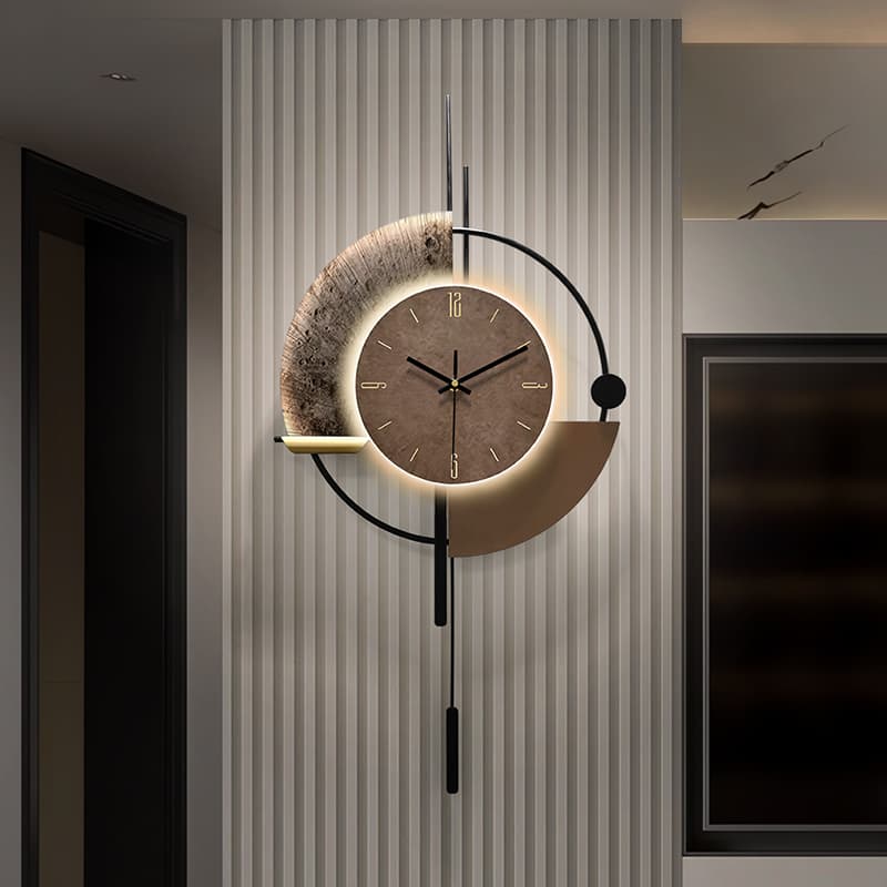 Ogawa 2025 New Modern Accessible Luxury High-End Clock Wall Clock Living Room Clock Wall Grille Decorative Wall Clock