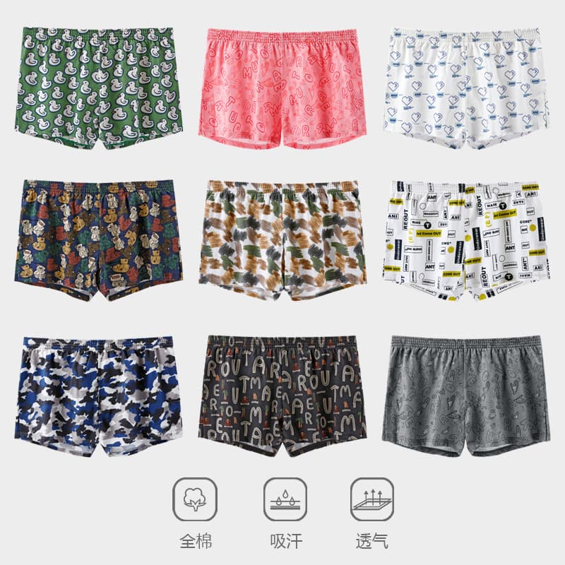 Men's Cotton Loose Boxer Briefs, Plus Size, Breathable Mid-Rise Shorts, Home Four-Corner Underwear, All-Cotton A-Luo Pants