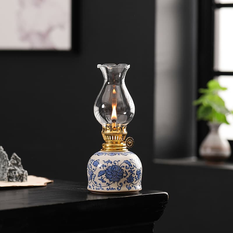 Traditional ceramic butter lamps for classic tearooms, antique-style Buddha worship lighting with wicks, ambient decorative lamps