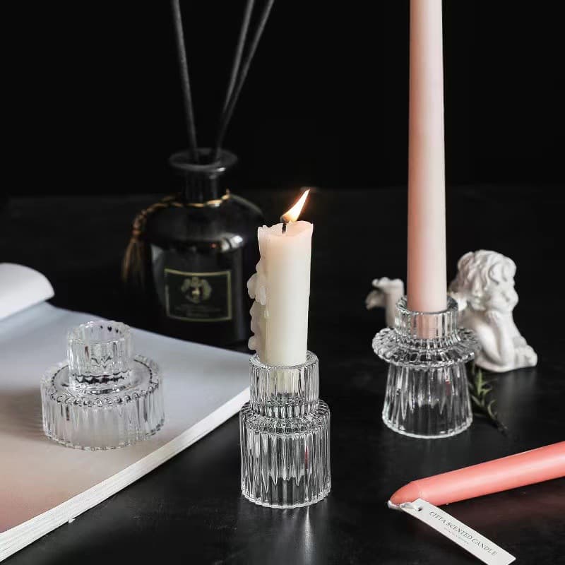 Vertical pattern two-purpose candlestick three-piece set Amazon cross-border special rod wax cup transparent glass tea wax cup soy wax cup