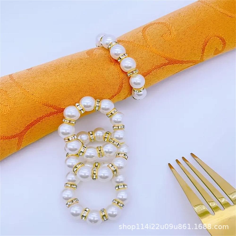 Cross-border Hotel Table Napkin Ring Pearl Rhinestone Napkin Holder Wedding Banquet Western Restaurant Table Decoration Napkin Ring