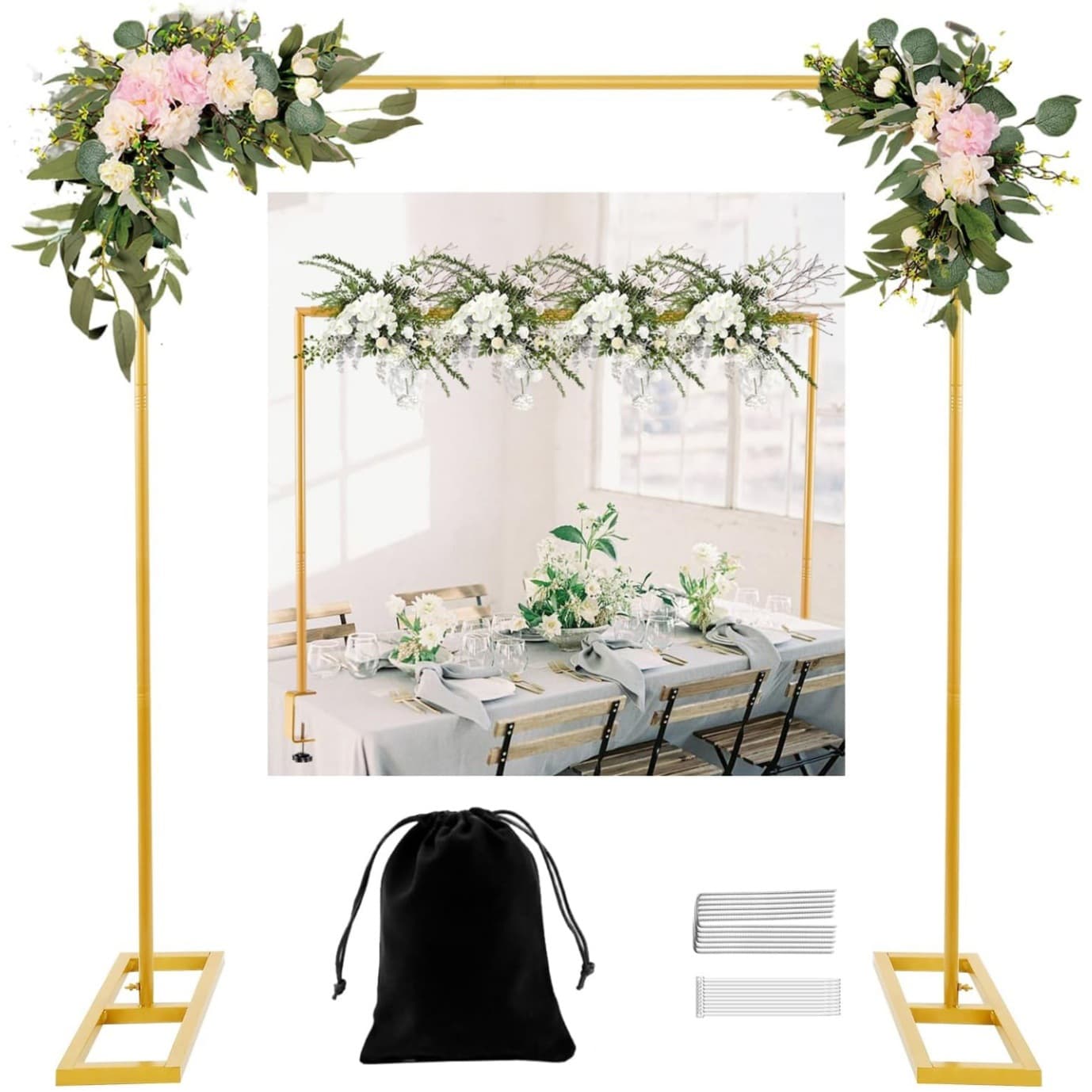 2.5m Heavy Duty Square Wedding Balloon Arch Backdrop Stand Adjustable Table Pole Stand with Clip