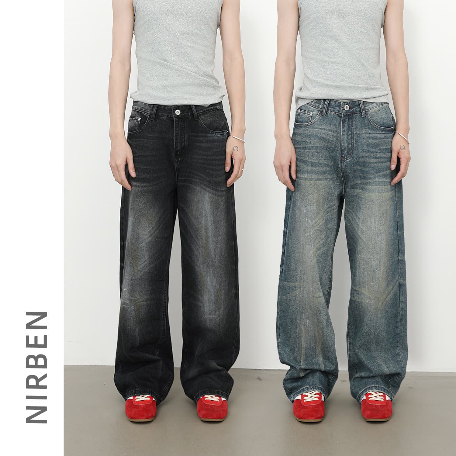 Nirben Denim | New Korean Loose Straight Jeans Men's American Retro Trendy Men's Joker Wide Leg Pants