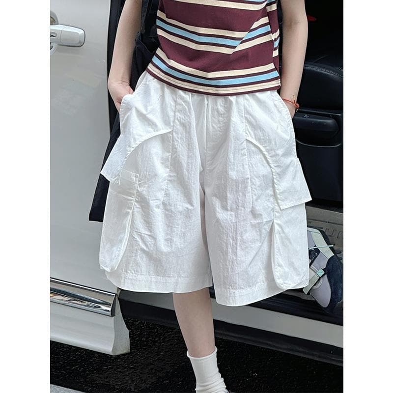 Girls' Fashionable Thin Cargo Shorts, Children's Casual Knee-Length Shorts, Summer 2025 New, Big Kids' Mid-Length Shorts, Thin Cotton