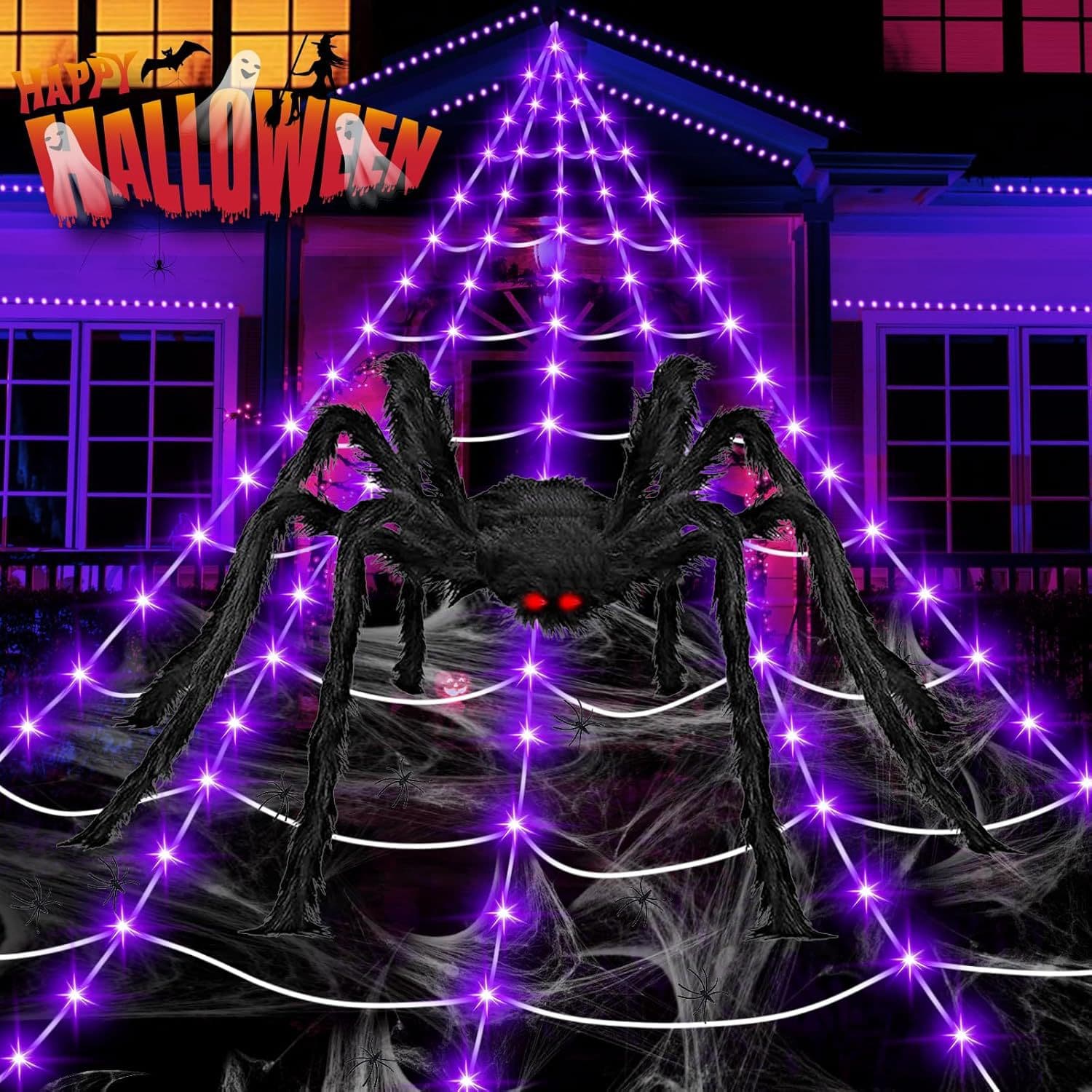 New Cross-Border Halloween Glowing Spider Plush Trick Simulation Black Spider Haunted House Decoration Colorful