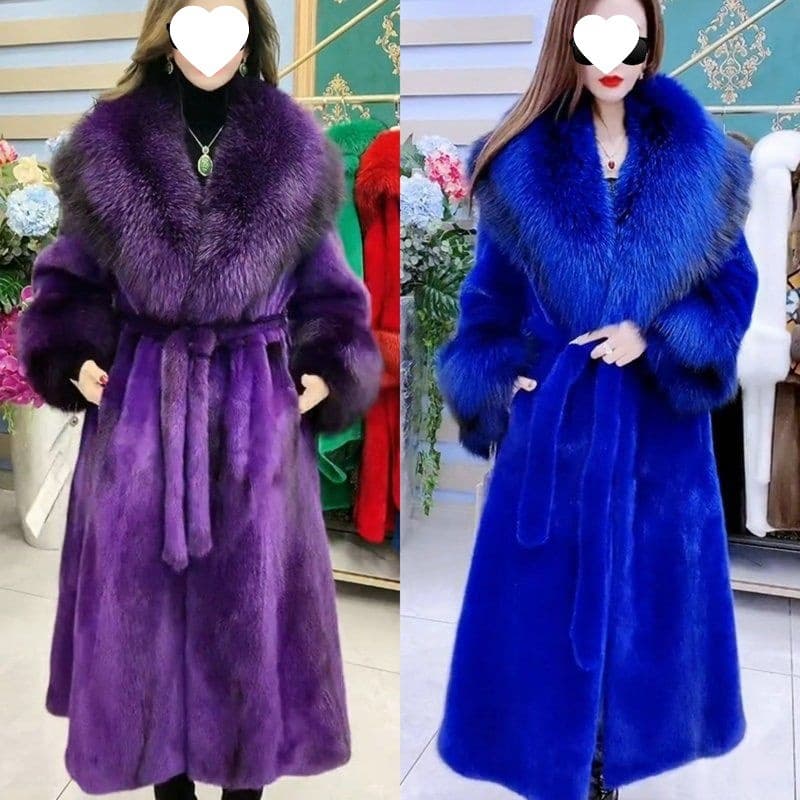 Elegant Lady Imported Mink Fur and Leather Mid-Length Faux Fur Coat Versatile Slimming Faux Fox Fur Collar